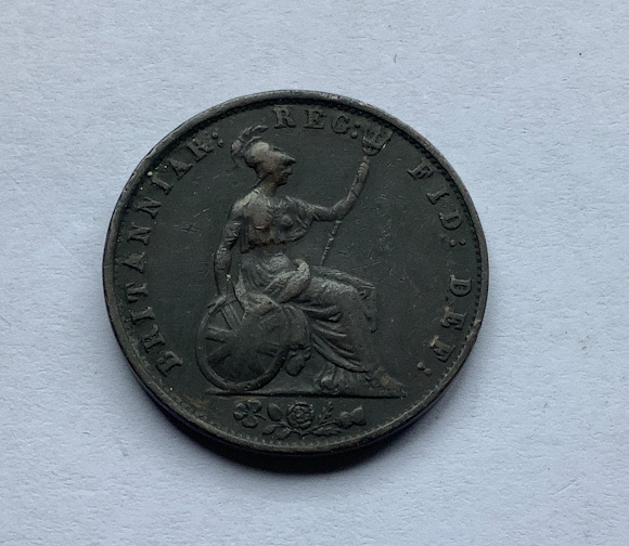 Great Britain 1855 halfpenny coin.